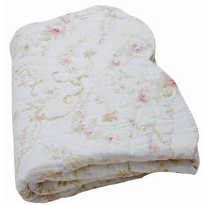 White quilted bedcover with antique rose design- Kingsize
