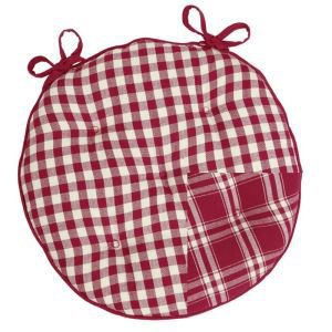 Jeanne Red Check Round Reversible Seat Pad Jeanne Red Check Round Reversible Seat Pad