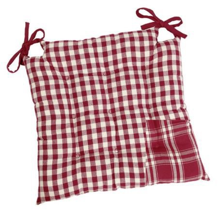Jeanne Square red check seat pad with ties