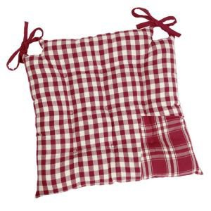 Jeanne Square red check seat pad with ties