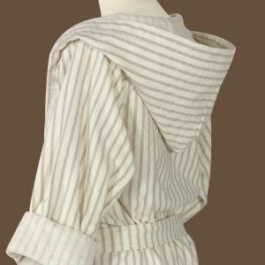 Striped Hooded Bathrobe - Ivory Linen