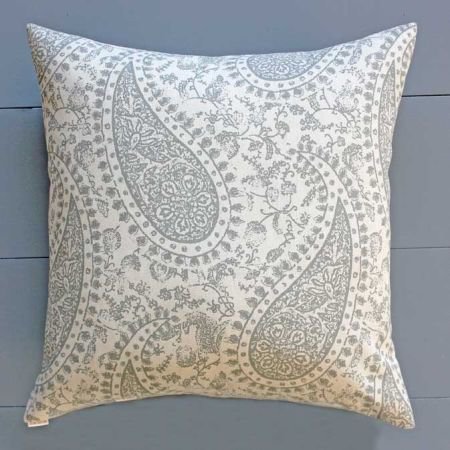Grey paisley print cushion