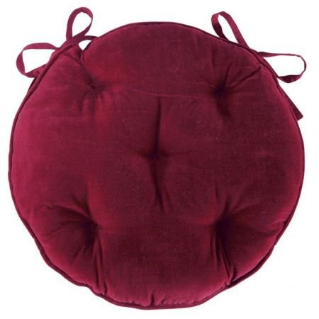 Burgundy Velvet Round Seat Pad with Ties