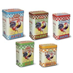 Set Of 5 Cockeral Storage Tins