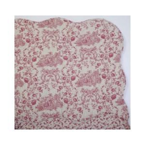 Hand Quilted Reversible Toile de Jouy Bedcover KS- Red and linen