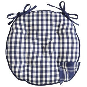 Reversible Blue and white gingham seat pad round