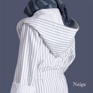 Striped hooded bathrobe white and grey stripe