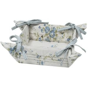 Floral blue bread basket with ties