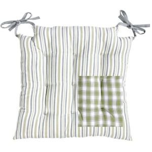 Reversible Green Check & Stripe Square Seat Pad