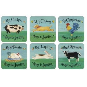 Set of 6 French Farmyard Coasters