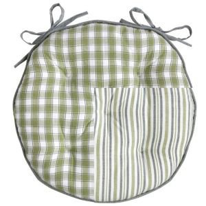 Reversible Green Check & Stripe Round Seat Pad