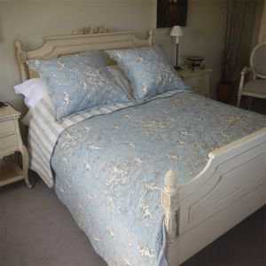 Hand Quilted Reversible Toile Bedcover KS - Blue beige cherubs