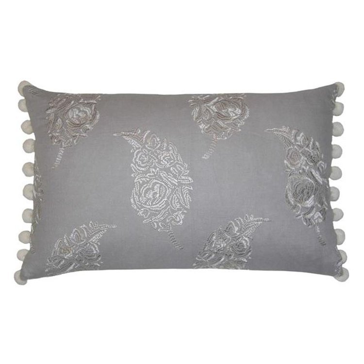 Embroidered Bobble Grey Rectangular Cushion French Cushions