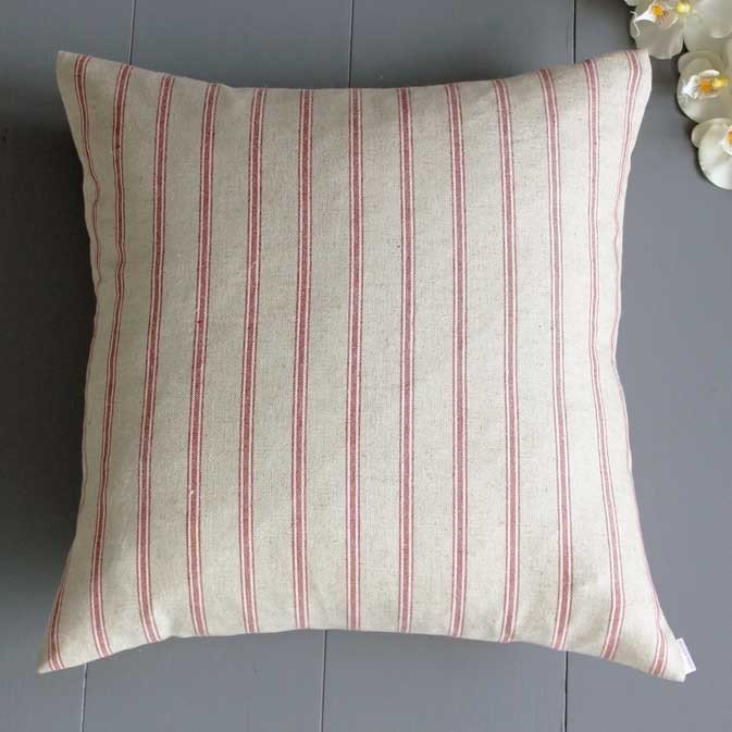 Red and linen ticking pinstripe cushion Cushions & Curtains