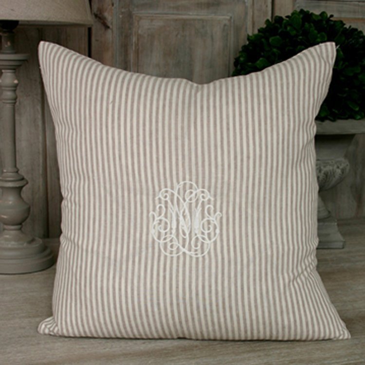 Linen stripe monogram cushion Cushions & Curtains