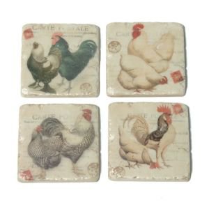 Set of 4 Tile Cockeral Coasters