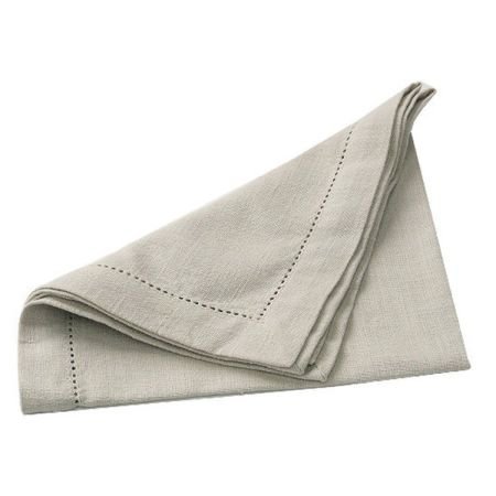 Set of 4 Stone Cotton Hemstitch Table Napkins