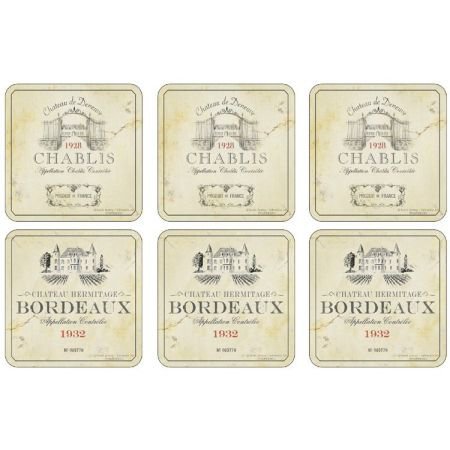 Set of 6 French Wine Label Coasters