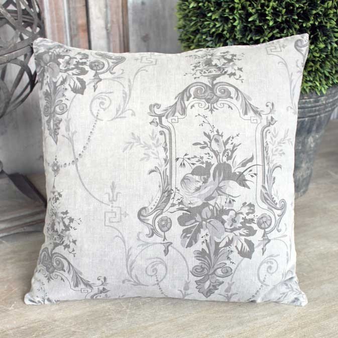 Linen And Charcoal Toile De Jouy Cushion French Linen Cushions