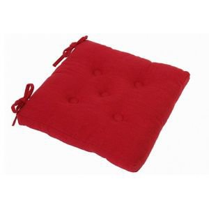 Square buttoned chair pad with ties- Red 