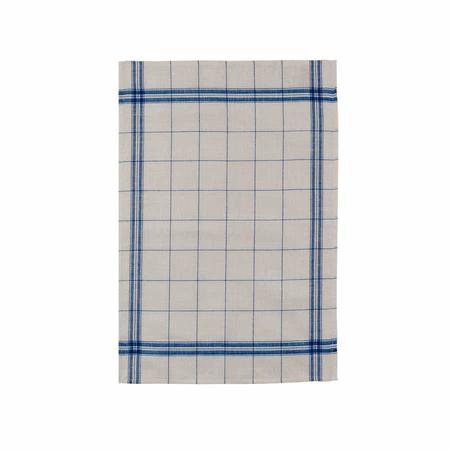 French Tea Towel Linen Blue and Linen Check