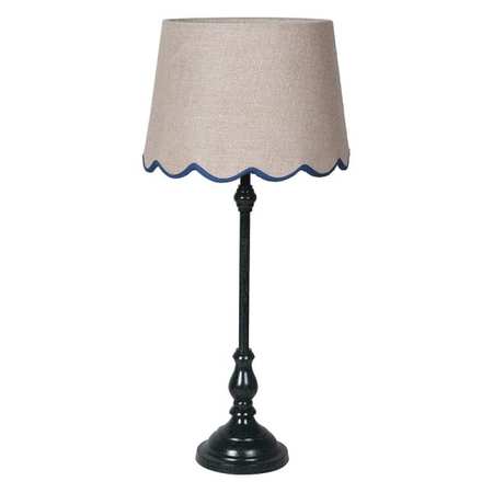 Table Lamp with Blue trim scalloped linen shade 