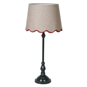 Table lamp with red trim scalloped linen shade 